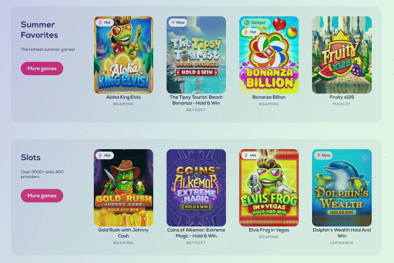 Overview of various online casino games